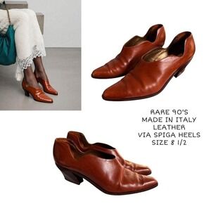 RARE 90'S VINTAGE VIA SPIGA MADE IN ITALY BROWN LEATHER HEELS SIZE 8 1/2